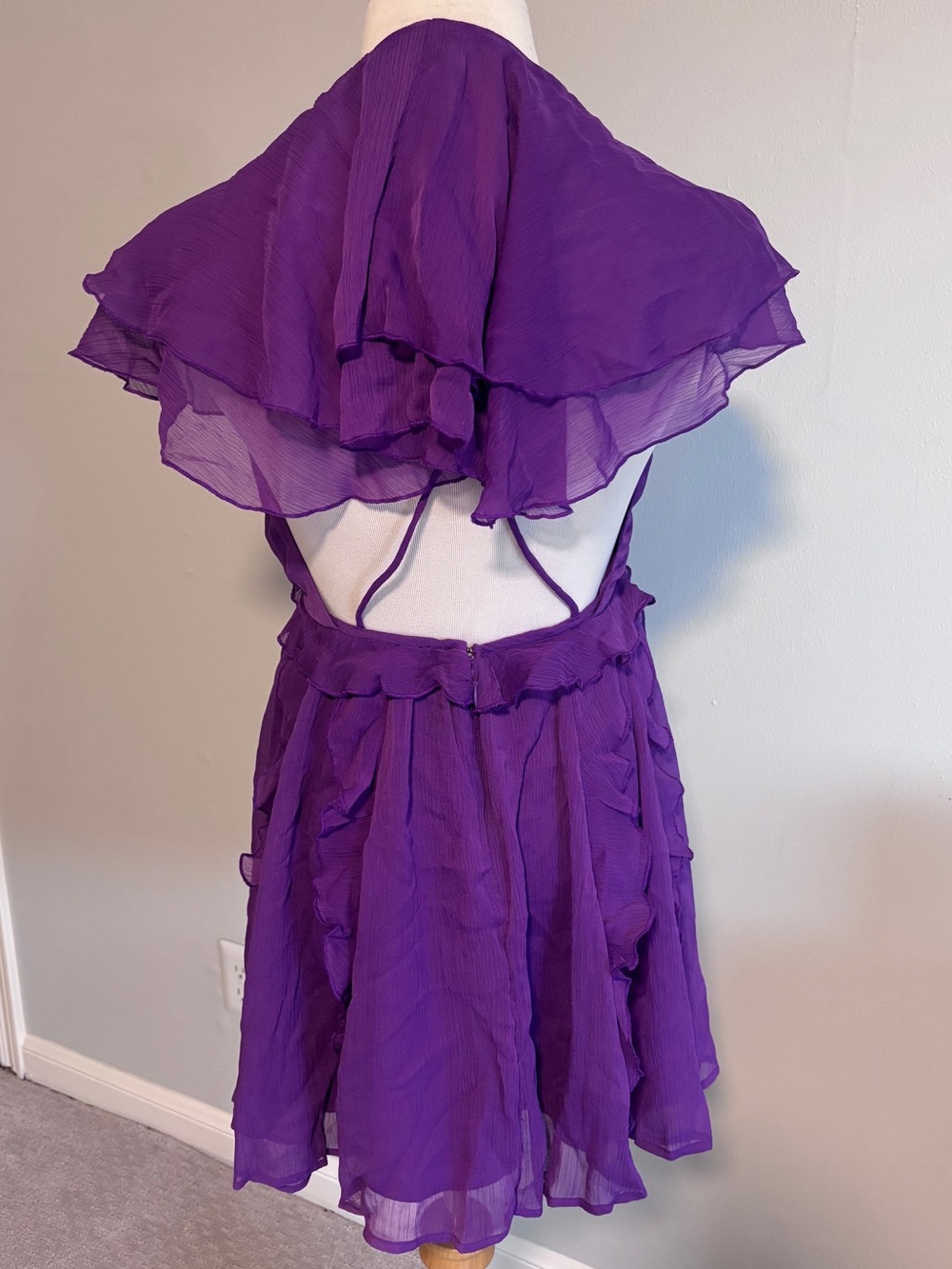 ASOS Purple Ruffle V-Neck Mini Dress - Picture 4 of 5